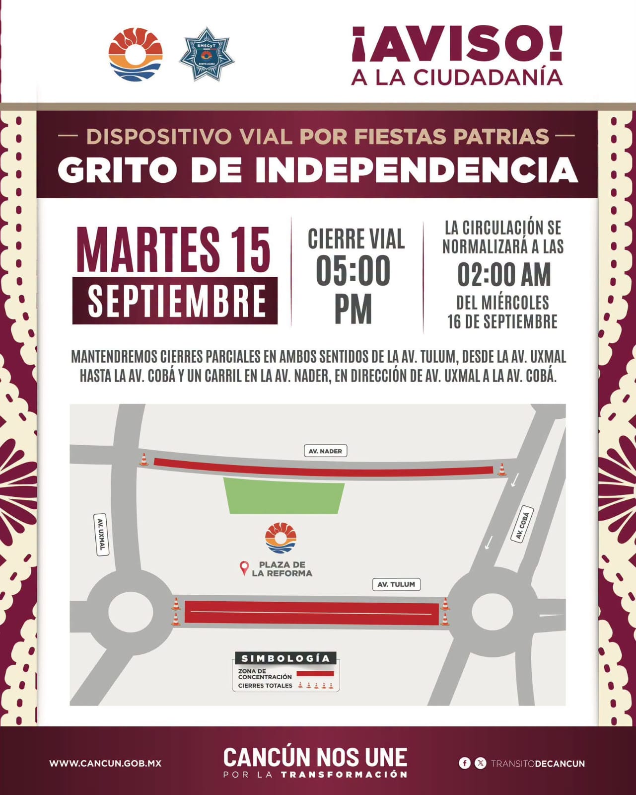 ANUNCIA AYUNTAMIENTO DE BJ DISPOSITIVO VIAL POR FIESTAS PATRIAS | Municipio  de Benito Juárez
